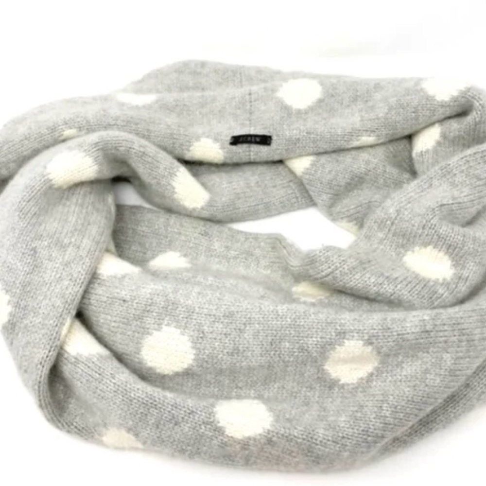 J. Crew Gray and White Polka Dot Infinity Scarf